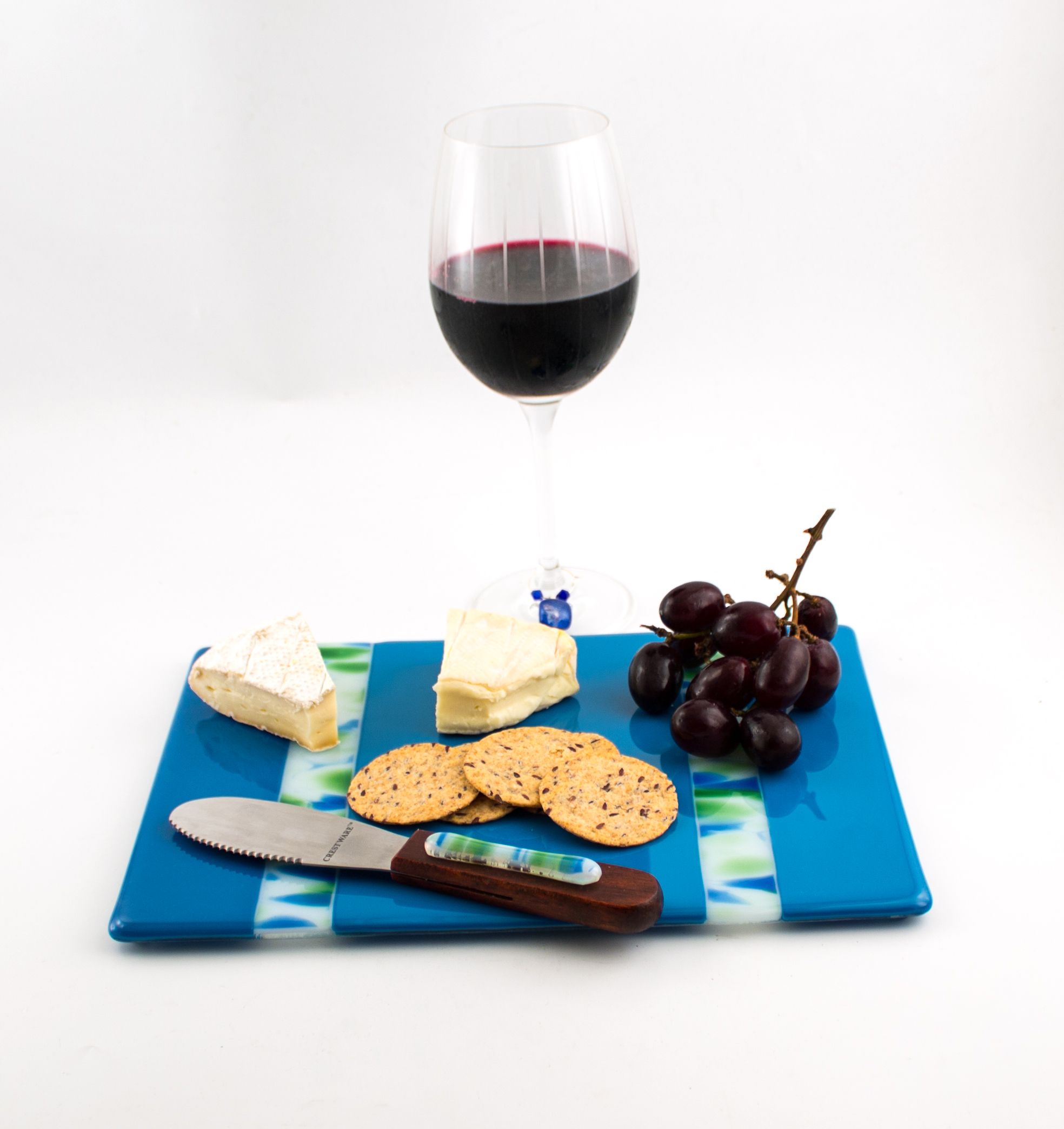 Buy Hand Crafted Blue Fused Glass Cheese Tray, Cheese Board, Matching