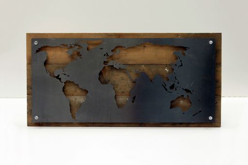Custom Made Reclaimed Wood And Metal World Map Wall Art