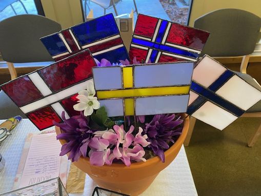 Custom Made Stained Glass Scandanavian Flag Plant Stick