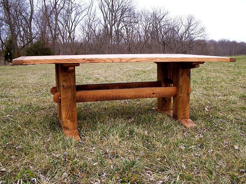 Buy Hand Crafted Antique Oak Mission Style Trestle Table, made to order from The Strong Oaks