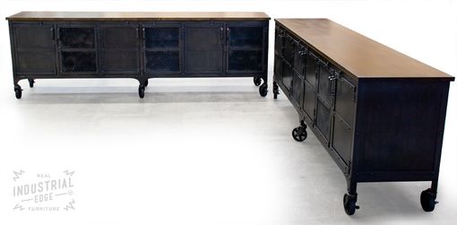 Custom Made Custom 9' Industrial Rolling Media Cabinet, Modern Industrial Console Table, Accent Table