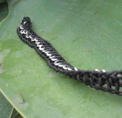 Custom Made Jewelry: Black Leather Braided Choker With Silver Beads