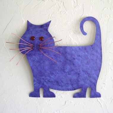 Custom Made Upcycled Metal Purple Abstract Cat Wall Art