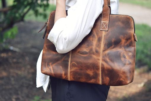 Custom Made Rustic Leather Laptop Bag, Macbook 13in Case, 14 In Laptop Tote Bag, Leather Briefcase For Women