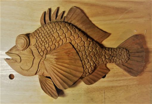 Custom Made African Mahogany “Google Fish”  Wall Sculpture