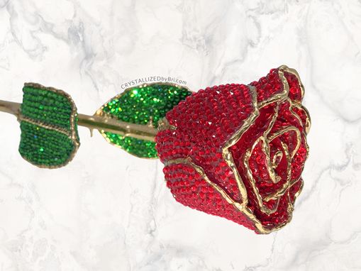 Custom Made Red Crystallized 24k Gold Dipped Rose Genuine Crystals Real Preserved Bling Luxury Gifts Bedazzled