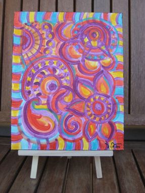 Custom Made Paisley Painting-Original Abstract Art -8"X10" Magenta Blue Orange