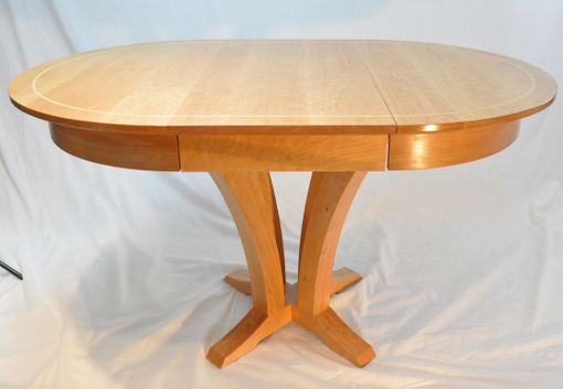 Custom Made Round Cherry Extension Pedestal Table W/ Maple Inlay