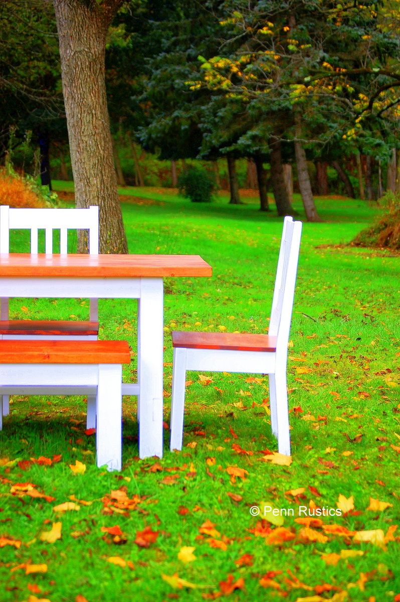 Custom Rustic Country Cottage Farmhouse Dining Room Table, Bench & Four