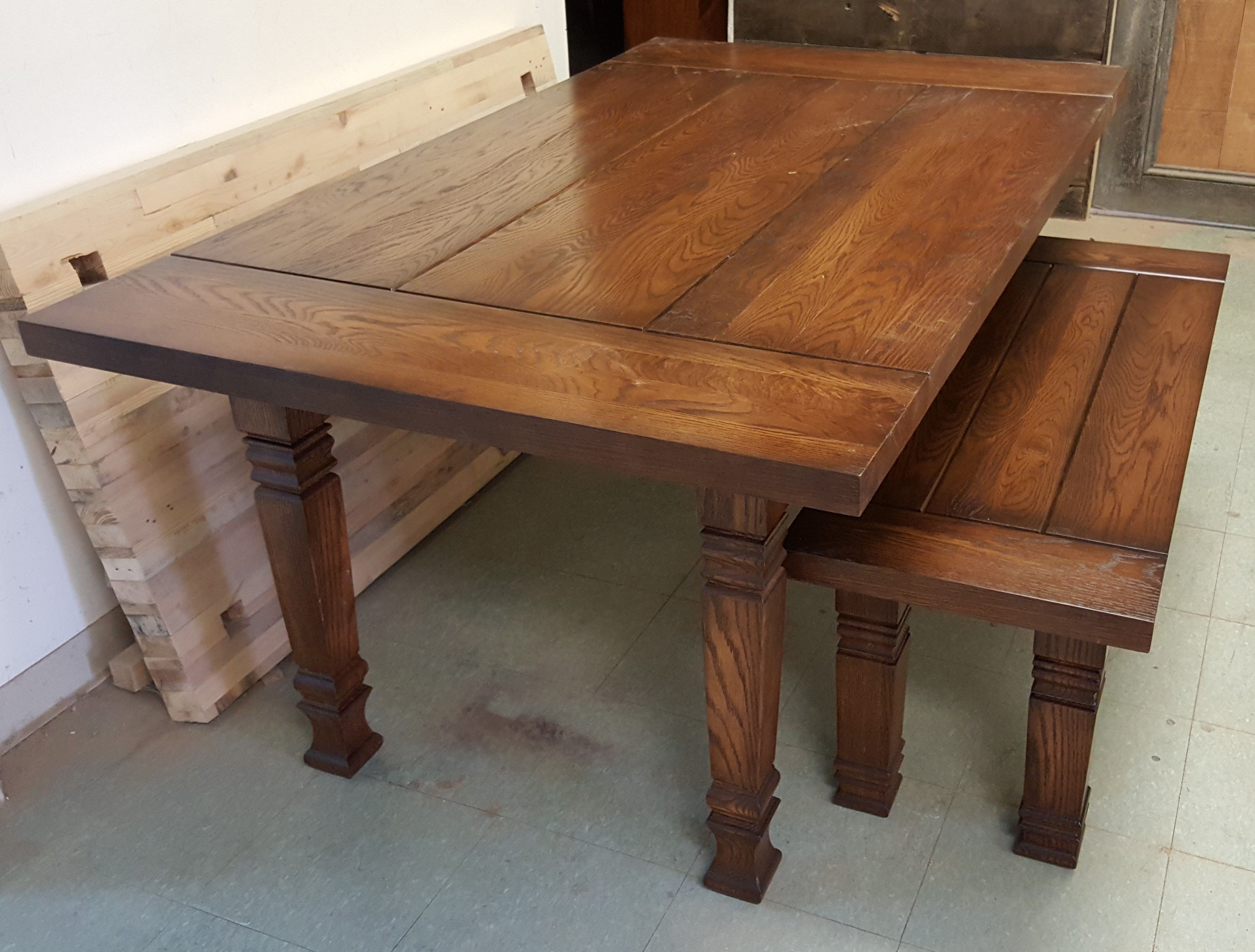 Handmade Solid Oak Farmhouse Table And Bench by American 