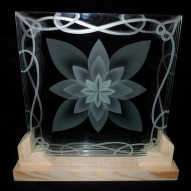 Custom Made Layered Stacked Glass Lotus Flower 3d Etching In Display Stand Or Bracket