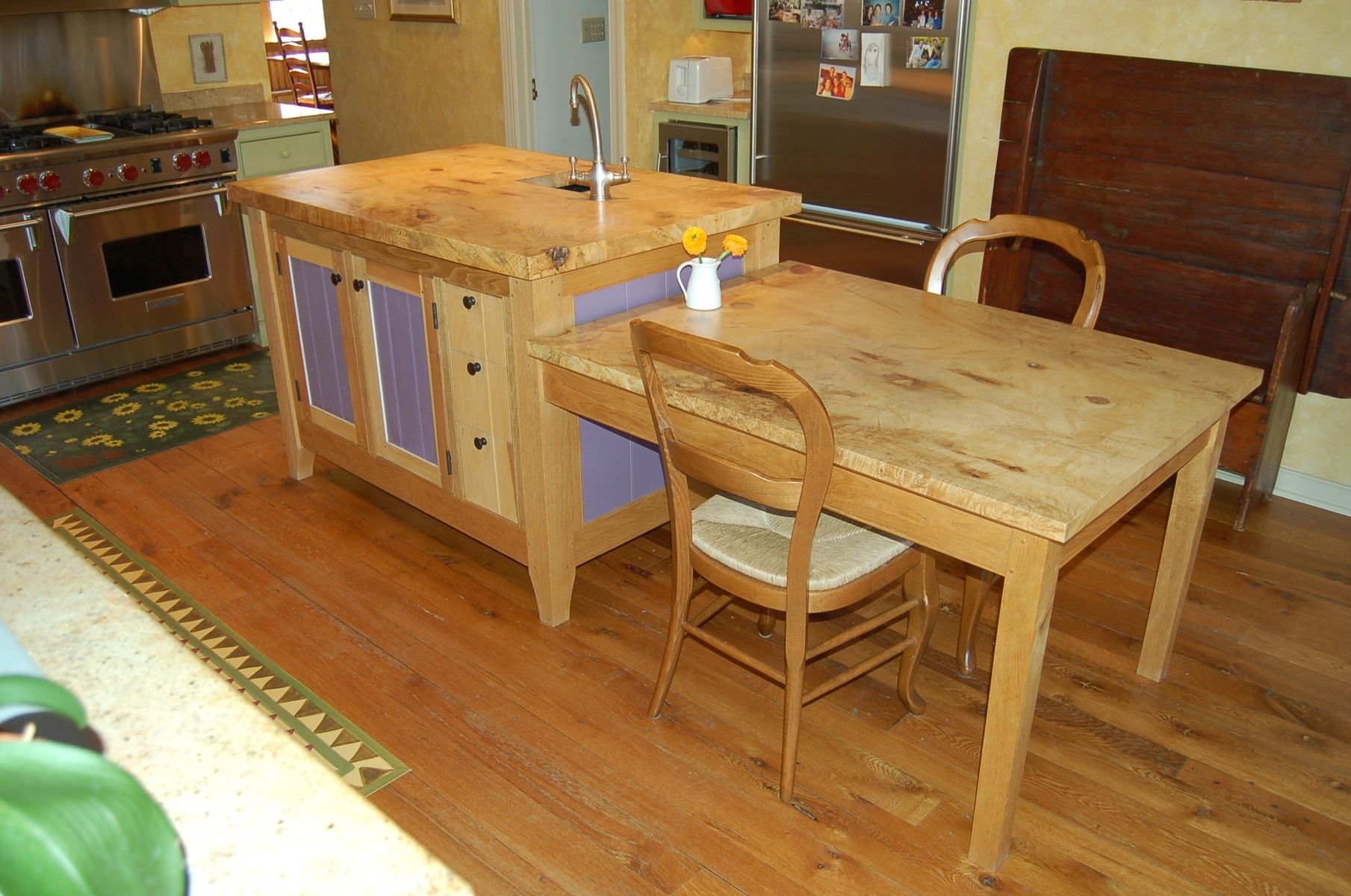 Hand Crafted Kitchen Island And Attached Table by Andrew Murray, Inc