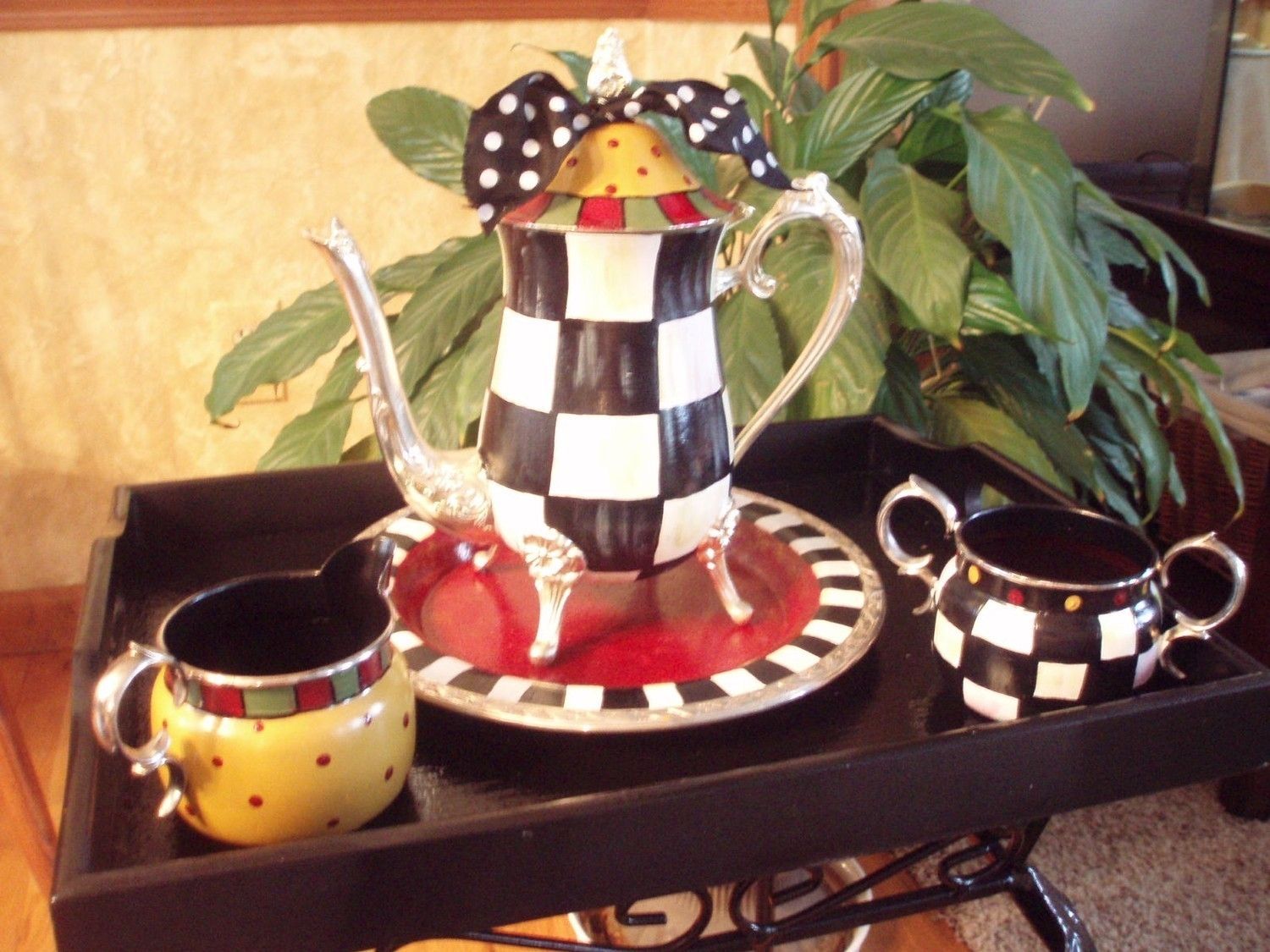 Hand Crafted Custom Hand Painted Silver Tea Sets//Teapot//Painted
