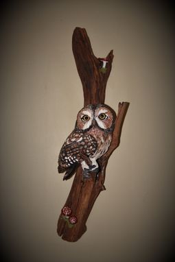 Custom Made Owl On Driftwood Wood Carving