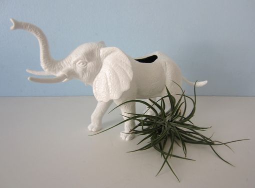 Custom Made Upcycled Toy Planter - White Elephant With Air Plant