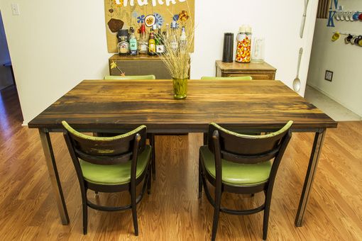 Custom Made Modern Brazilian Imbuia Dining Table With Raw Steel Base