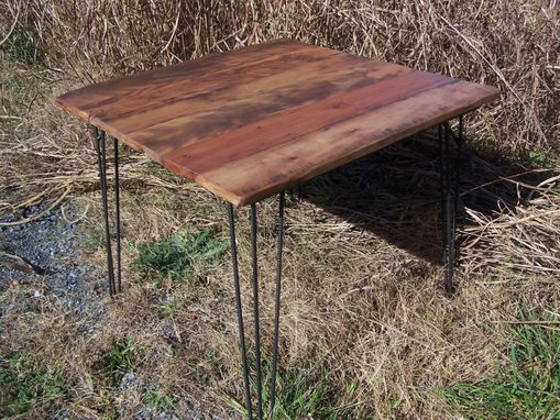 Custom Made Breakfast Table With Reclaimed Wood Plank Top And Industrial Style Mid Century Modern Hairpin Legs
