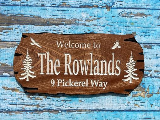 Custom Made Wooden Signs Custom, Outdoor Carved Sign, Custom Wood Plaque With Pine Trees, Personalized Gift