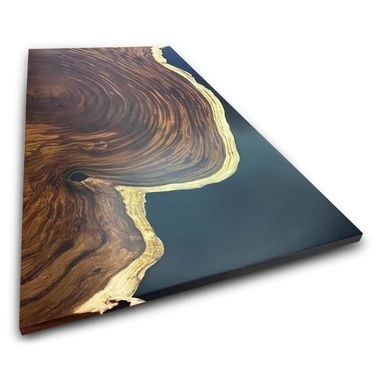 Custom Made Custom Resin Conference Table - Live Edge Wood River Table - Conference Table