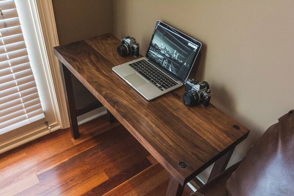 Custom Made Modern Walnut Computer Desk, Walnut Computer Desk