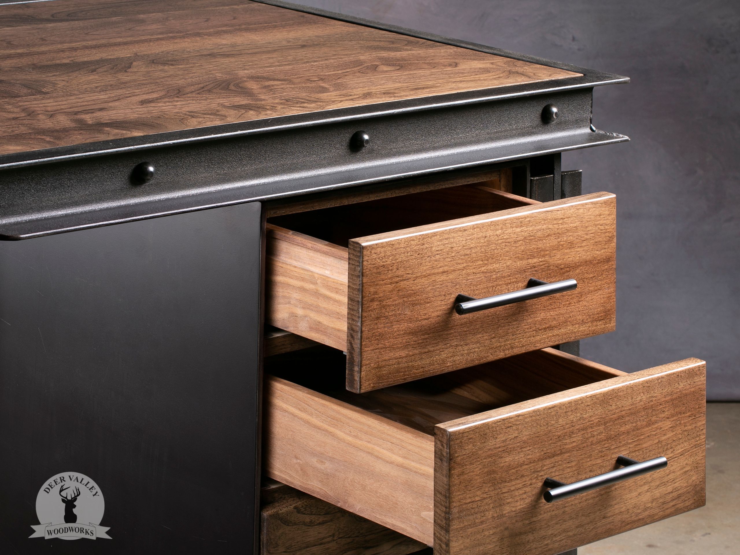 Buy Custom Walnut Industrial Executive Desk, made to order from Deer
