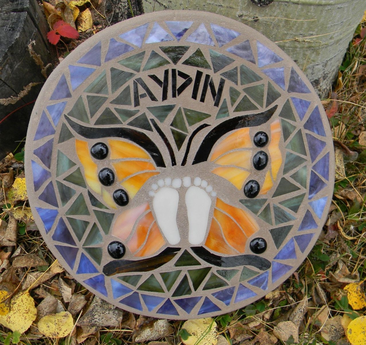 Custom Butterfly Mosaic Memorial Stepping Stone by MounTin Designs