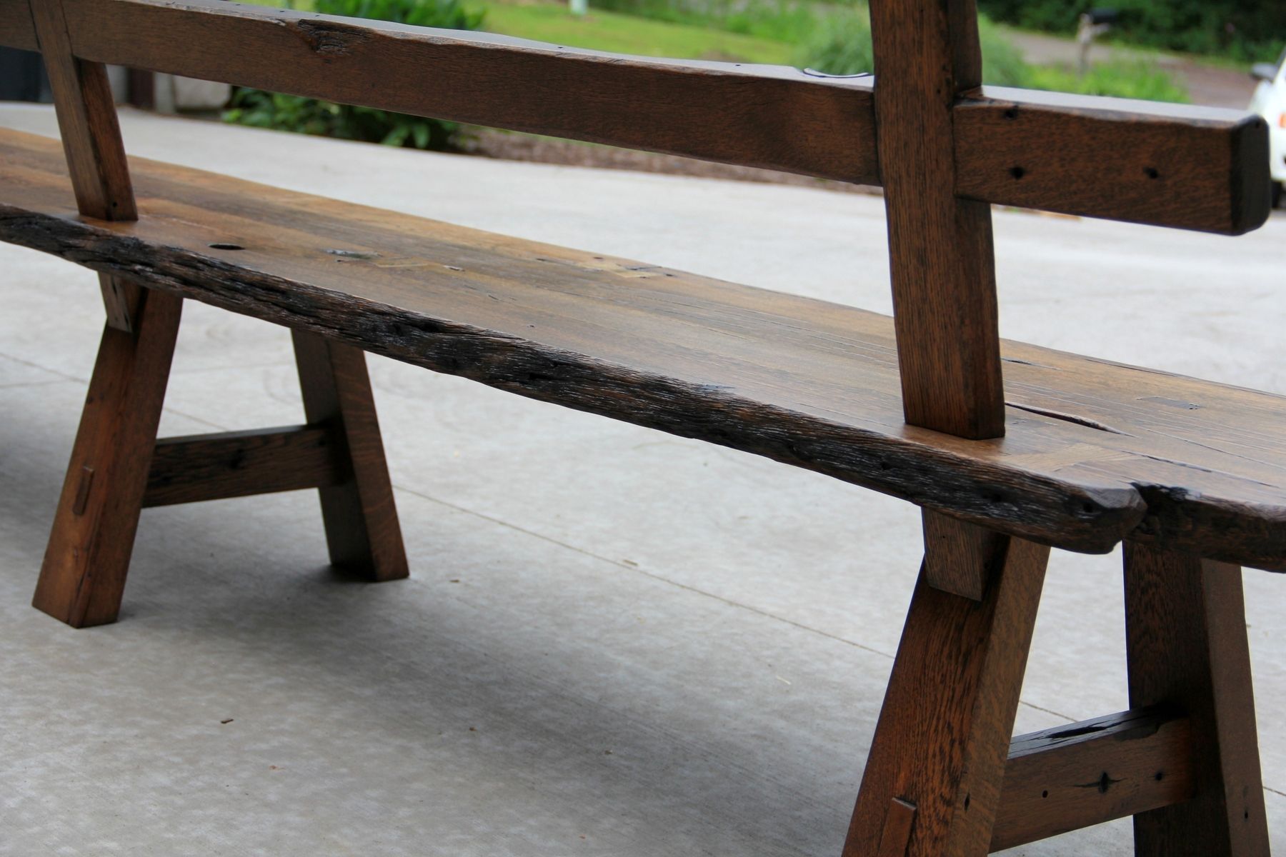 Custom Made Live Edge Barnwood Bench With Back Rest 15' Long by