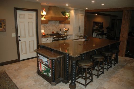 Custom Made Rustic Island With French Country Painted Cabinets