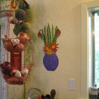 Custom Made Art Wall Sculpture - Flower Vase Metal Wall Hanging Kitchen Dining Room Art 11x21