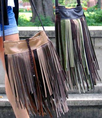 Custom Upcycled Leather Fringe Handbag - Multi-Colored by Uptown Redesigns | 0