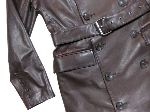 Custom Made Men's Bespoke Oxblood Brown Leather Edwardian Trench Coat
