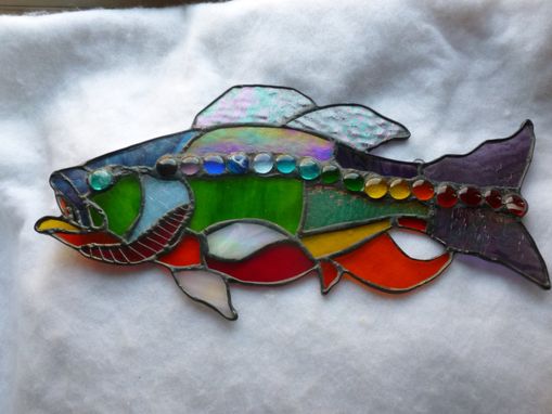 Custom Made Rhode Island Rainbow Large Mouth Bass Stained Glass Art