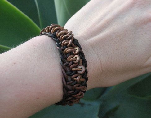 Custom Made Bracelet / Men's Bracelet:  Braided Brown Leather Cord With Copper Beads