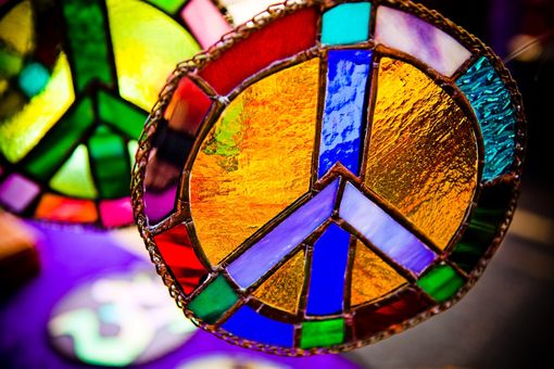 Custom Made Technicolor Stained Glass Peace Sign