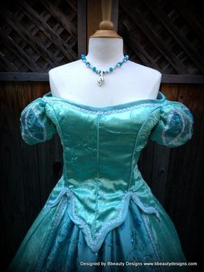 Custom Made Ariel Mermaid Aqua Sea Foam Park Inspired Dress With Beaded Pearl Trim