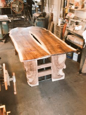 Custom Made Rosewood Dining Table With Hand Tooled Copper Insert
