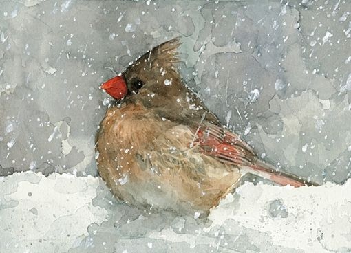 Custom Made Cardinal In Snow - Bird Watercolor Painting