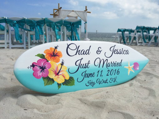 Custom Made Beach Hawaiian Wedding Photography Decor, Hibiscus Just Married Sign.