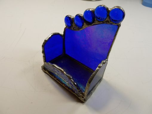 Custom Made Custom Stained Glass Business Card Holder In Iridescent Blue