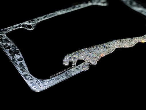 Custom Made Jaguar European Crystal Engraved License Plate Frame Bedazzled Crystallized Vanity Car Bling