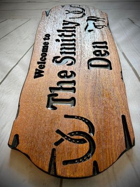 Custom Made Custom Wooden Carved Sign With Horseshoes And Horse Silhouette