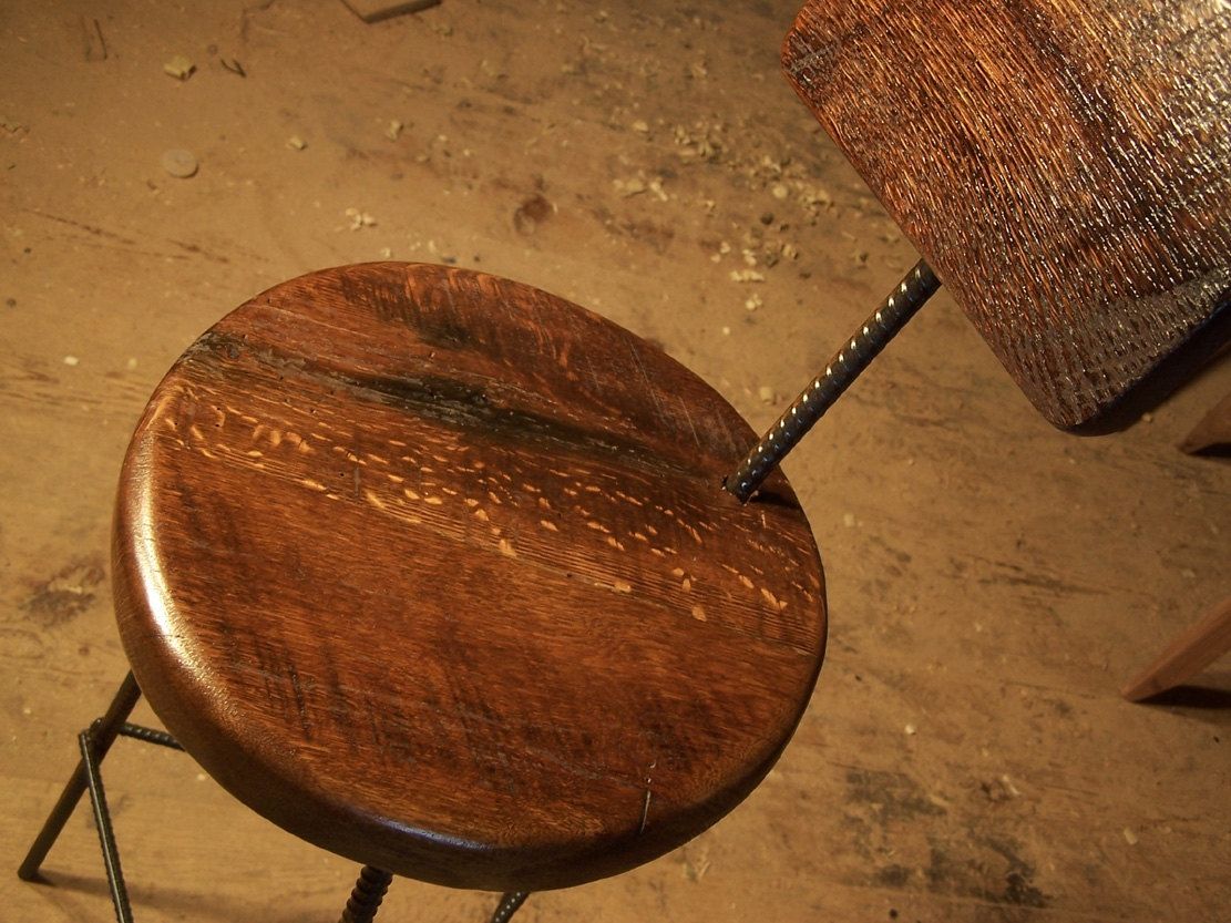 Buy Hand Crafted Reclaimed Oak Bar Stools With Industrial Legs And Back