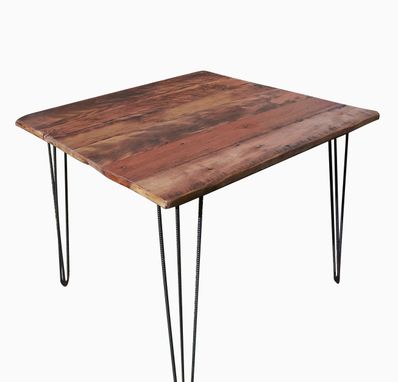 Custom Made Breakfast Table With Reclaimed Wood Plank Top And Industrial Style Mid Century Modern Hairpin Legs