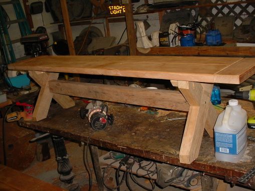 Custom Made Cross Buck Table & Benches, Choice Of Wood And Finish