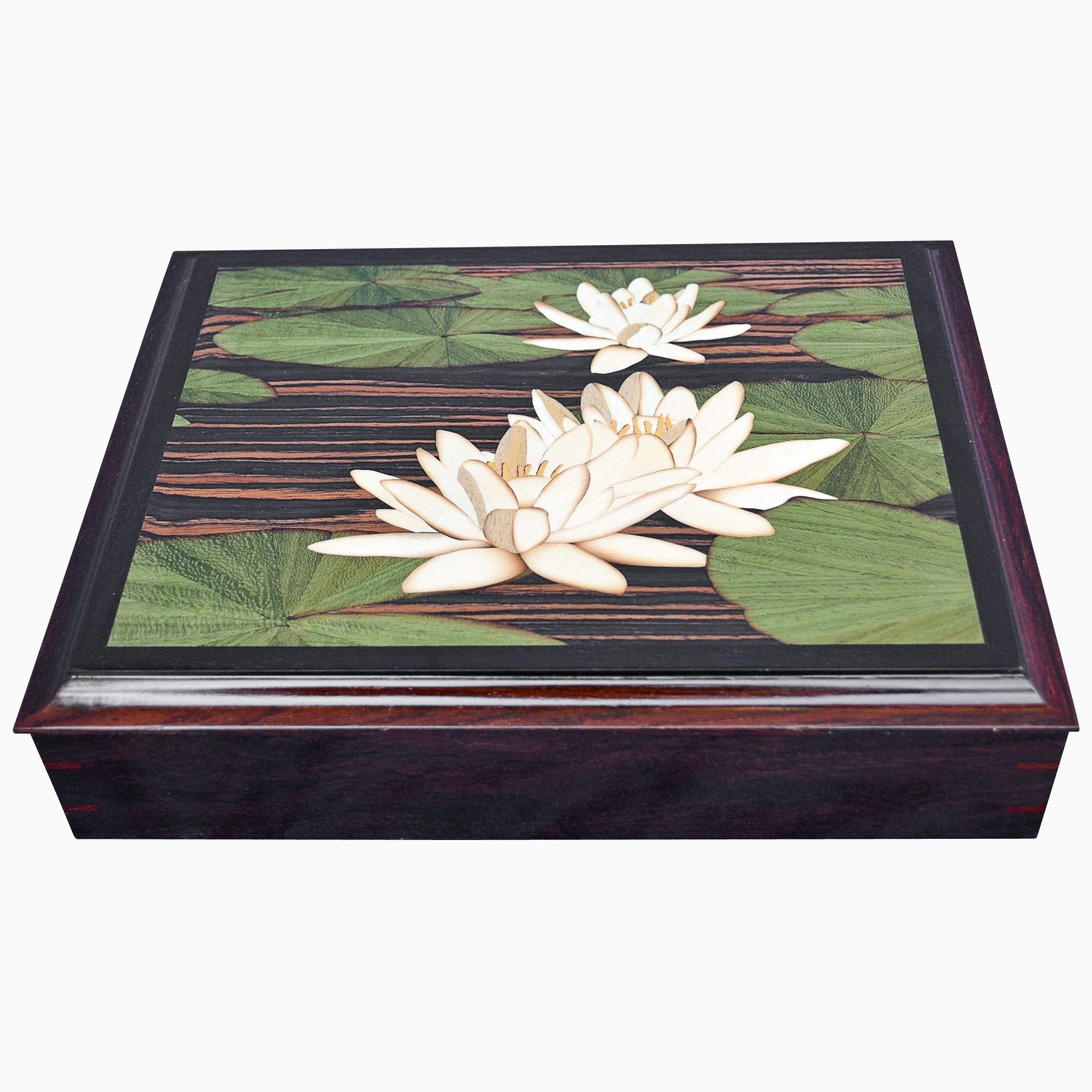 Wooden lotus flower hand painted jewelry box