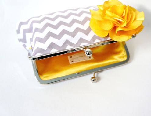 Custom Made Gray Clutch Purse With Flower Accent