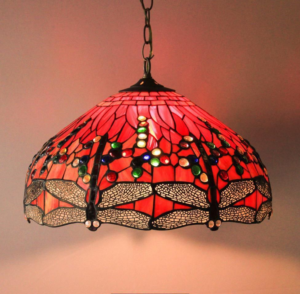 Buy a Custom 19" Dragonfly Tiffany Style Stained Glass Lamp Shade Hanging Lamp Handcrafted, made ...