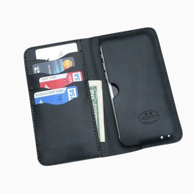 Custom Made Black Leather Wallet For Iphone 6
