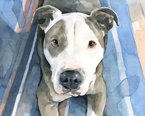 Custom Made Pitbull Dog Custom Watercolor Portrait