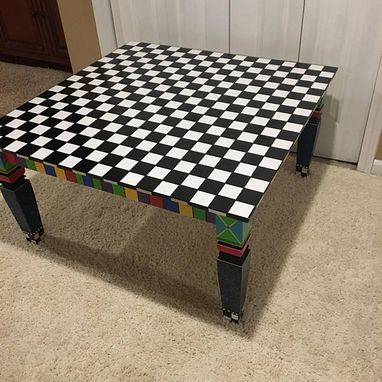 Custom Made Whimsical Painted Coffee Table, Black And White Square Coffee Table, Custom Painted Coffee Table